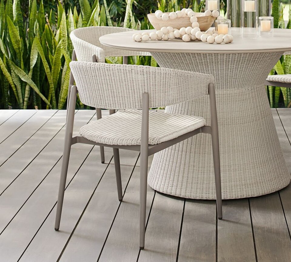 Antigua AllWeather Wicker Dining Armchair, Fog Grey Pottery Barn